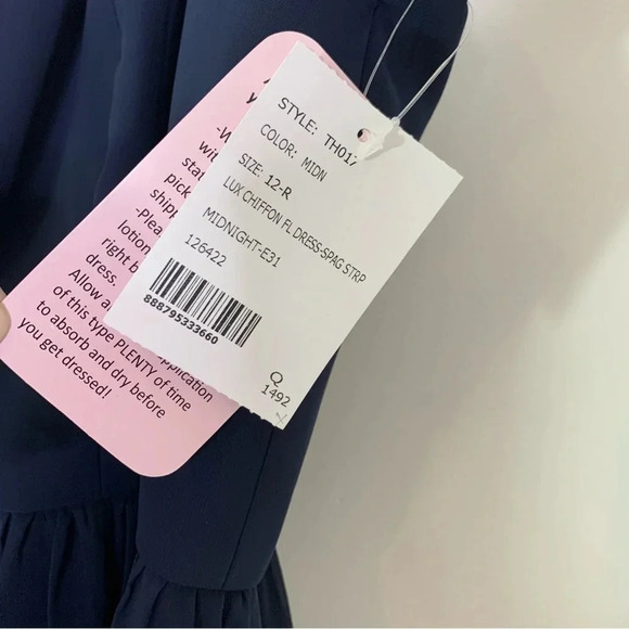 Dessy Thread Spaghetti Strap Chiffon Bridesmaid Dress Front Slit Gown Navy 12 - Picture 7 of 10
